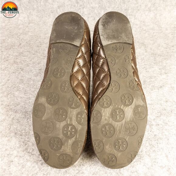 Tory Burch Quinn Ballet Flats Brown Leather Slip-On Quilted Women's Size 7.5 - Picture 6 of 14